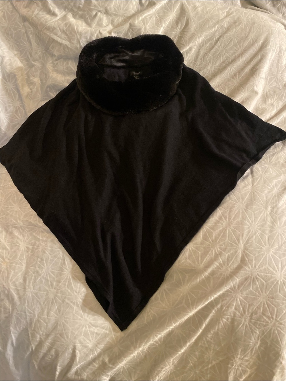 Alfani Black Faux Fur Collar Poncho